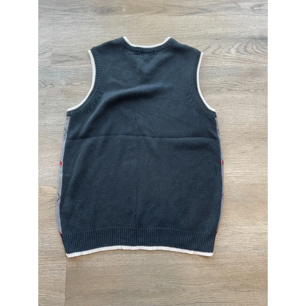 The Childrens Place Boys Argyle Sweater Vest Red Grey Size L 10/12 V-Neck